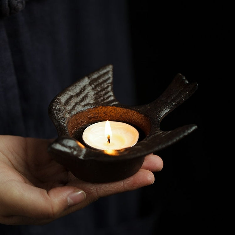 Cast Iron Sitting Bird Candle Holder