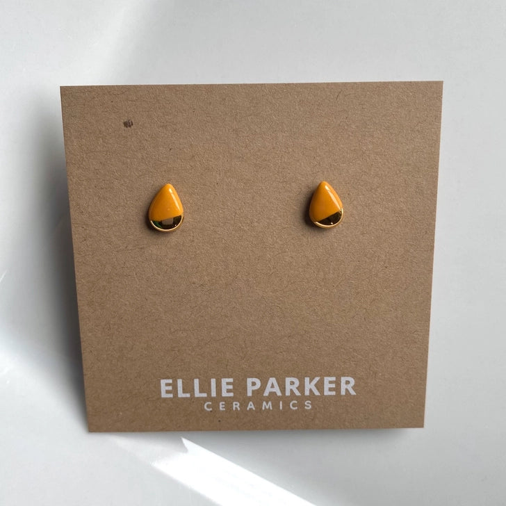 Teardrop Studs, Gold Lustre - Mustard
