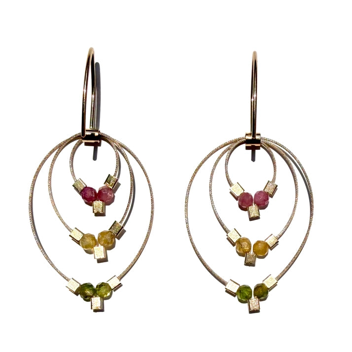 Tears Dew Drop Hook Earrings, Tourmaline + Gold