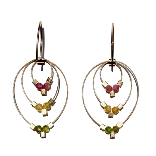 Tears Dew Drop Hook Earrings, Tourmaline + Gold