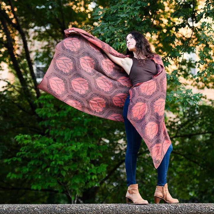 Plum Leaf Block Print Scarf - Mia