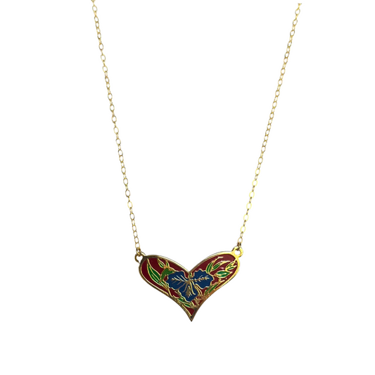 Vintage Enamel Heart Necklace, Gold