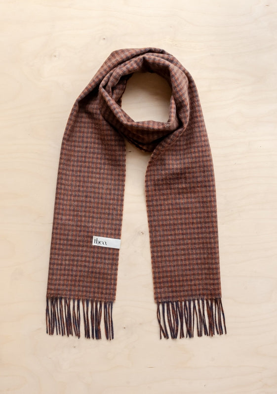 Lambswool Scarf - Coffee Textured Check