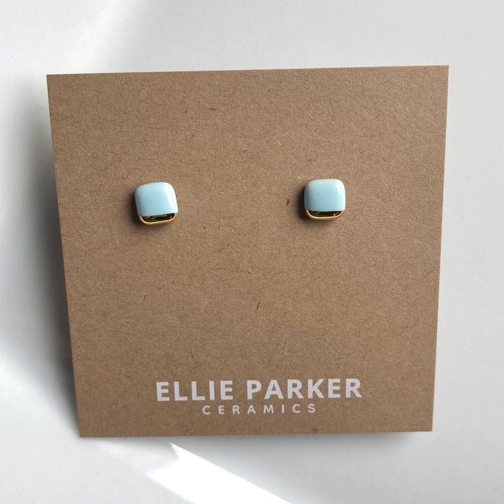 Square Studs, Gold Lustre - Blue