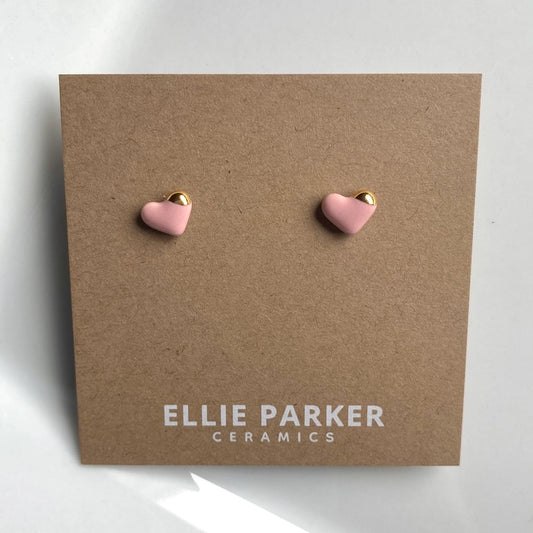 Heart Studs, Gold Lustre - Pink