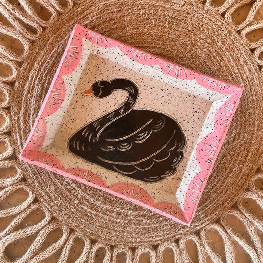 Black Swan Sgraffito Trinket Dish