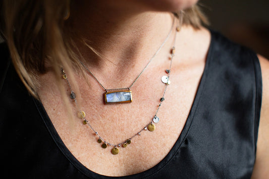 Rectangle Fold Necklace - Rainbow Moonstone