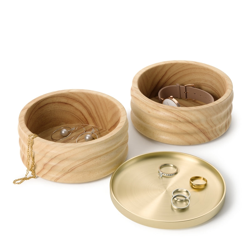 Tesora Wood Storage Box, Natural/Brass