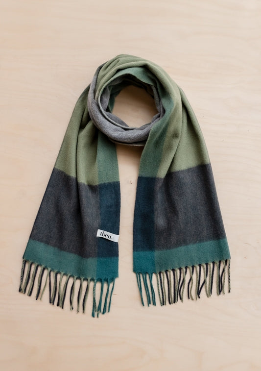 Lambswool Oversized Scarf, Green Check