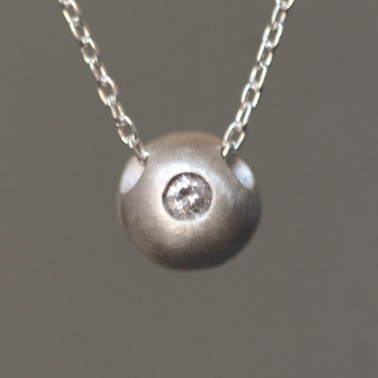 Solitaire Diamond Ball Necklace in Silver