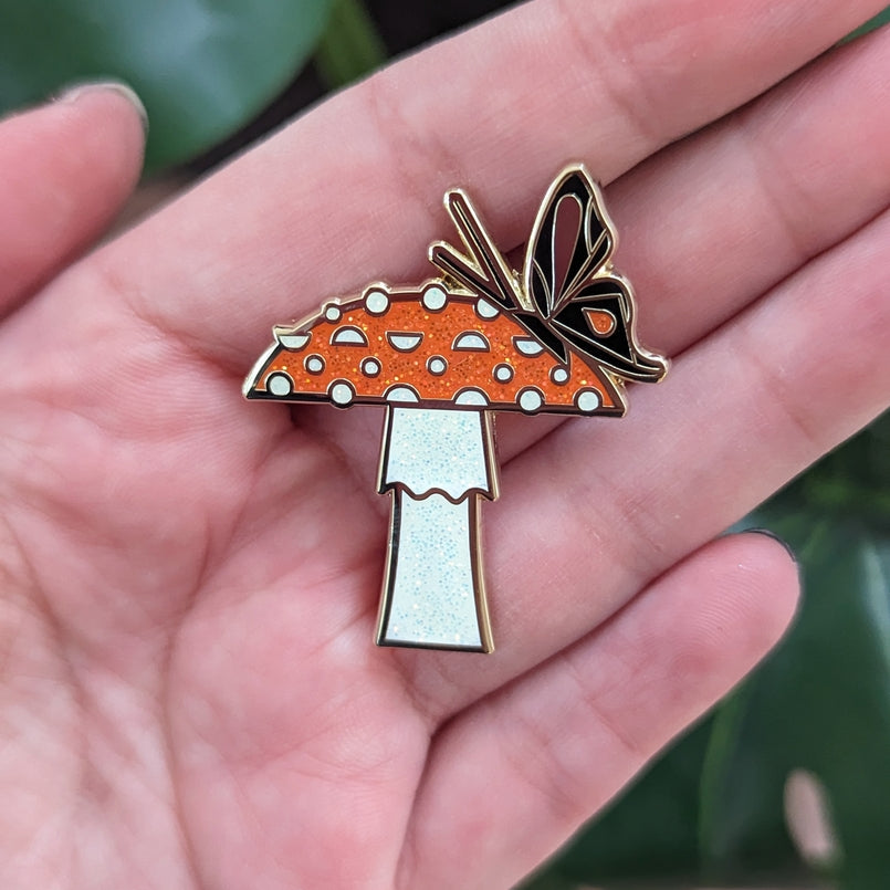 Mushroom + Butterfly Pin