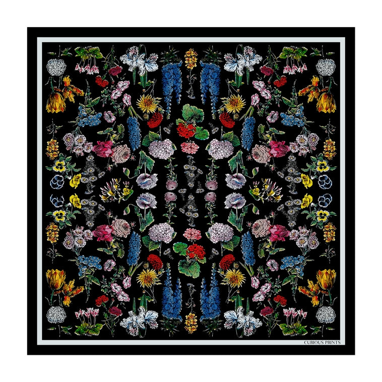 Botanical Black Floral Silk Bandana Scarf