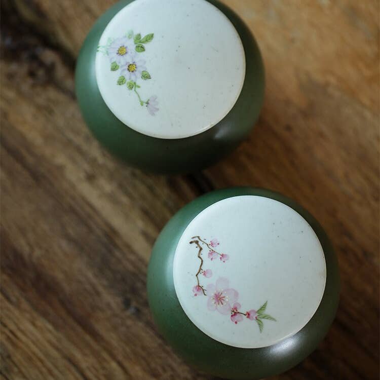 Handpainted Jar w/Lid, Peach Blossom