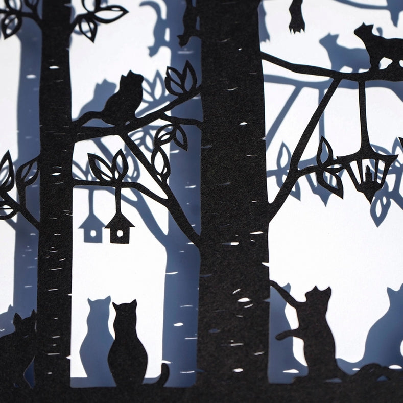 Framed Hand Cut Paper Art - Love Cats  8 x10