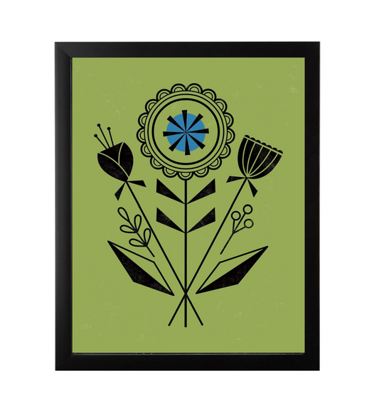 Modern Flower Print Peridot, Framed, Black