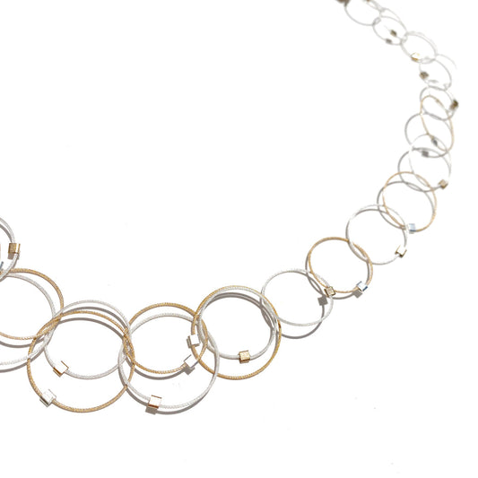 18" Mini Interlocking Circles Necklace - 2 tone, Gold + Silver