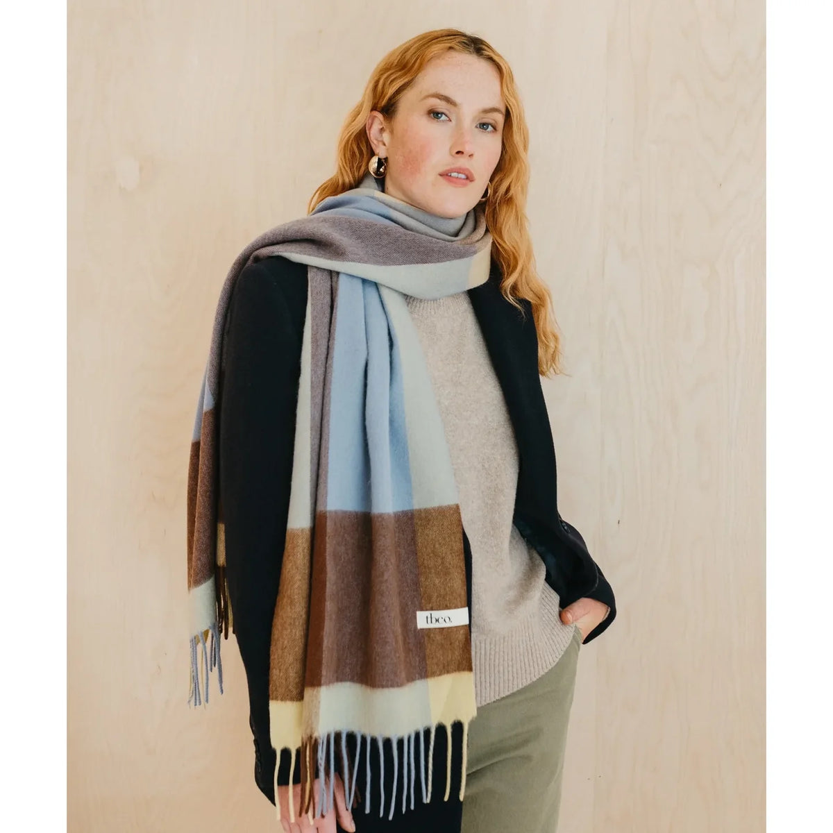 Lambswool Oversized Scarf, Lilac Edge Check