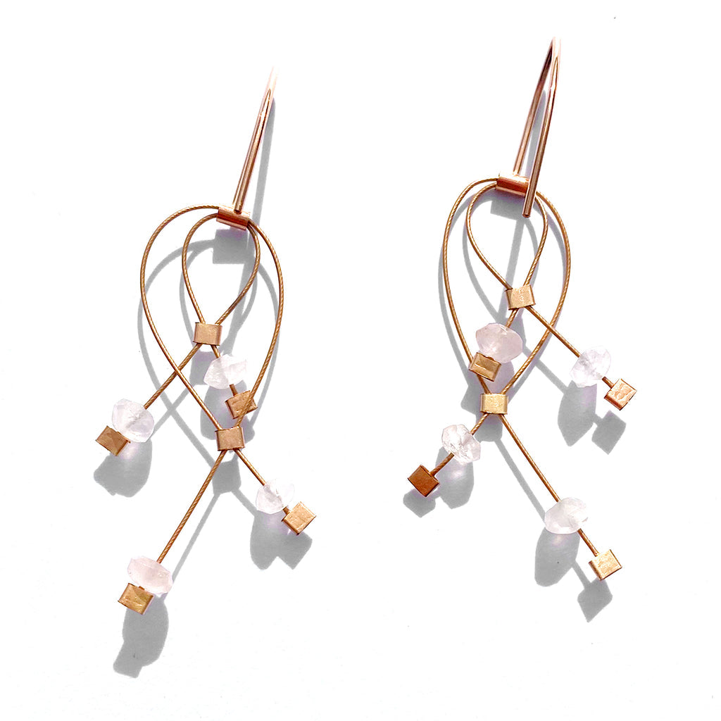 Lattice Hook Earrings, Mini, Rose Quartz-RG