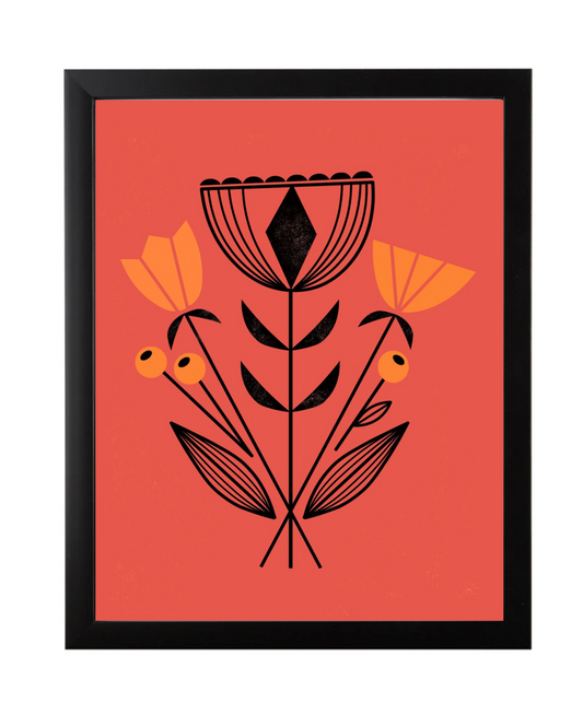 Modern Flower Print Ruby, Framed, Black