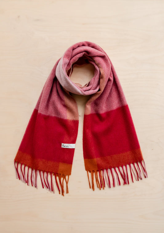 Lambswool Oversized Scarf, Berry Edge Check