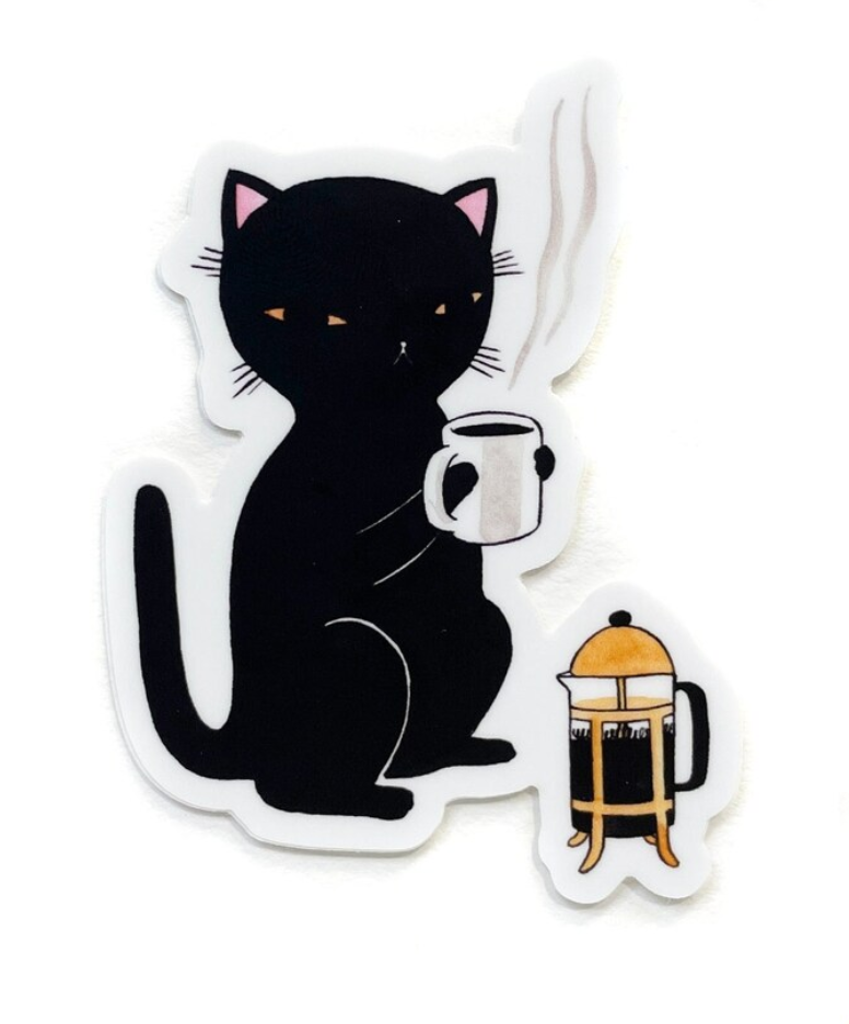 Cat Drinking Coffee Sticker