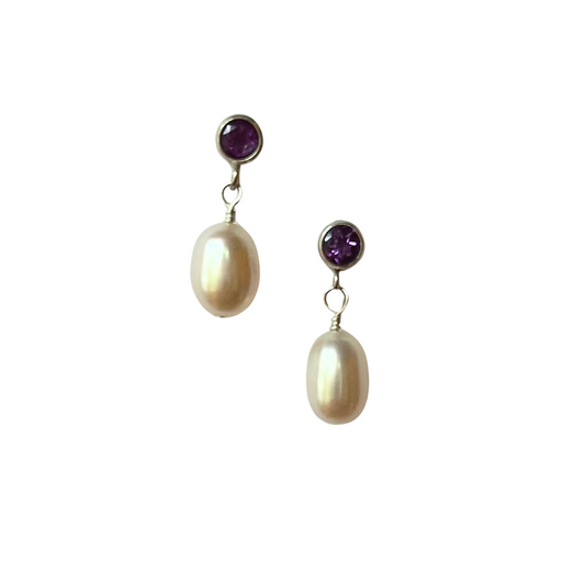 Amethyst + Pearl Dangle Earrings