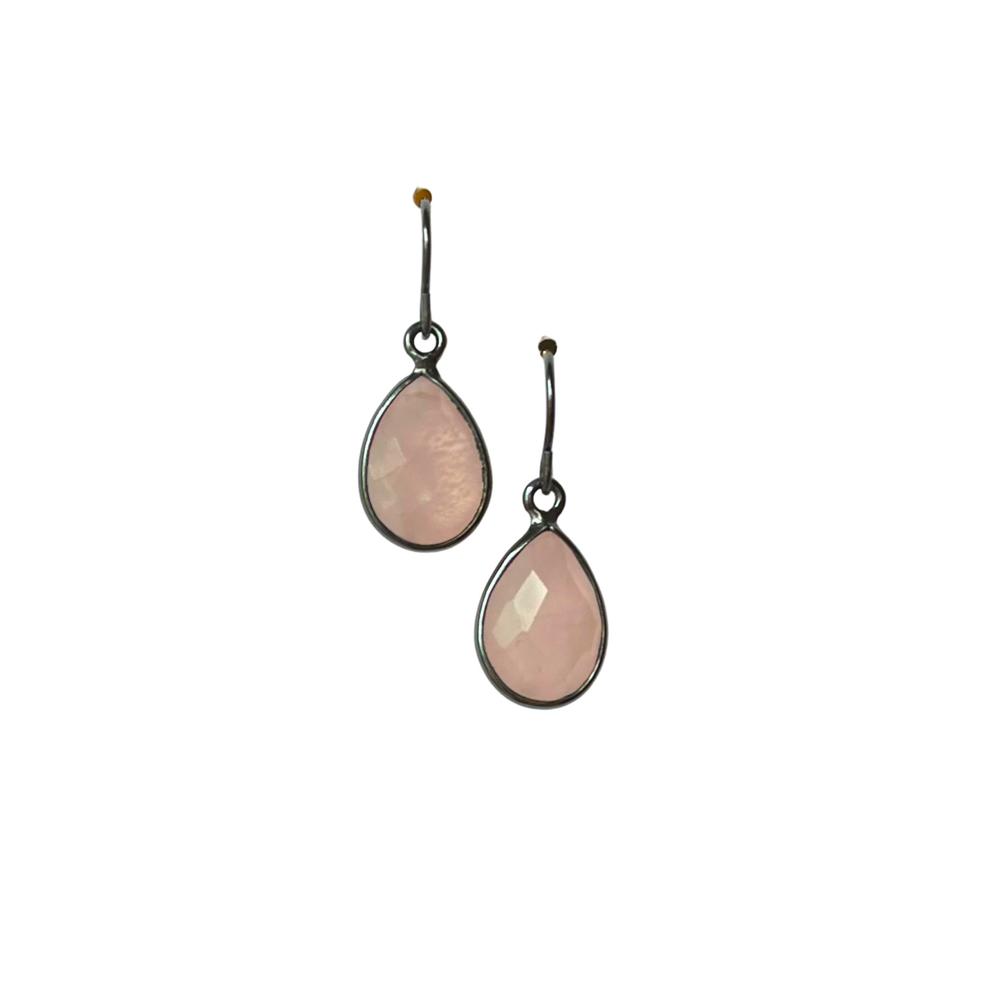 Rose Quartz Earrings, Lg Pear Fr, Ox Silver