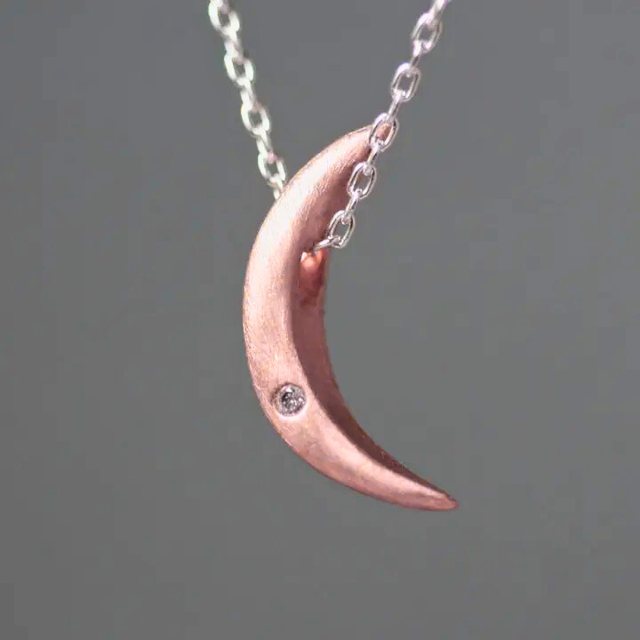 Crescent Moon Necklace, Rose Gold + Diamond