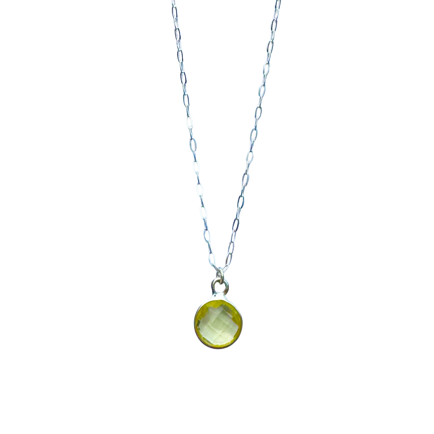 Lemon Quartz Necklace, Round, Silver