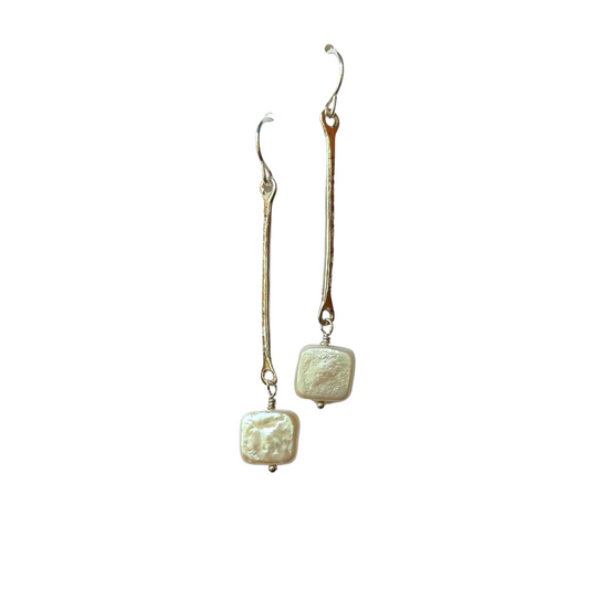 Jacqueline Earrings, Square Freshwater Pearl, Silver