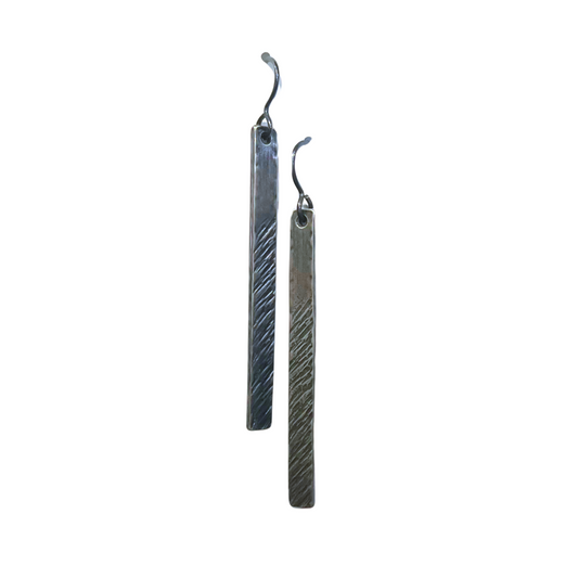 Barred Earrings, Long, Dark Silver