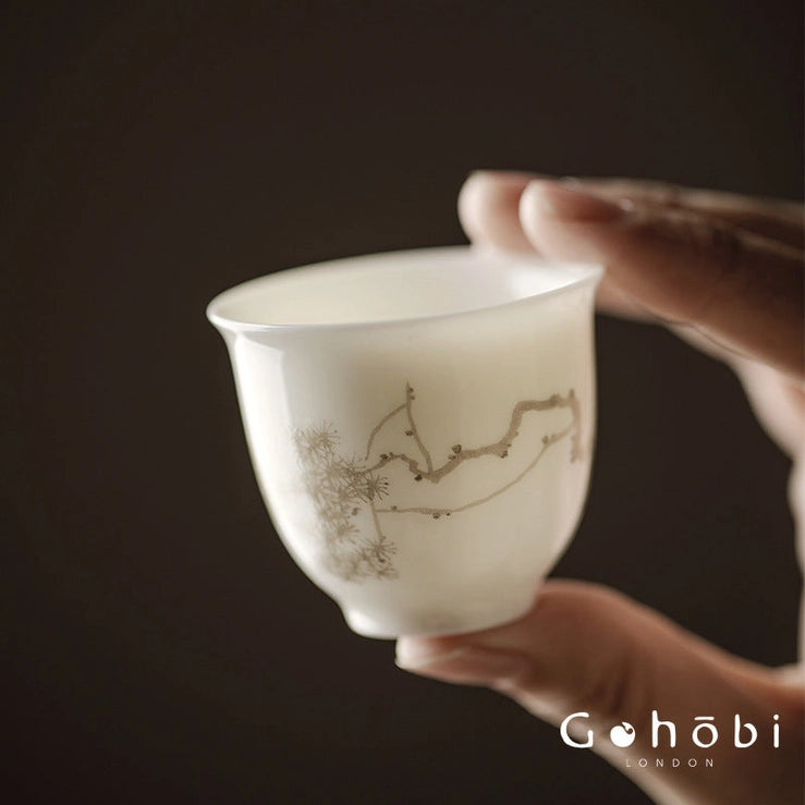 Hand-Painted Porcelain Tea Cup, Pine