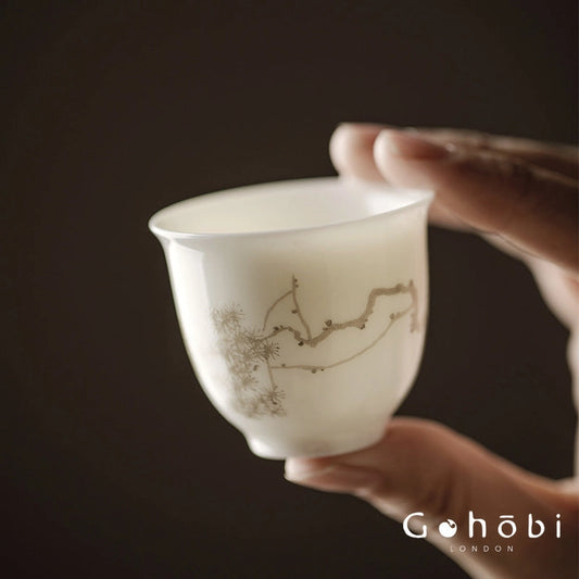 Hand-Painted Porcelain Tea Cup, Pine