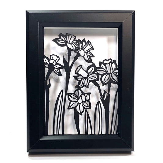 Framed Hand Cut Paper Art - Daffodils 8 x 10