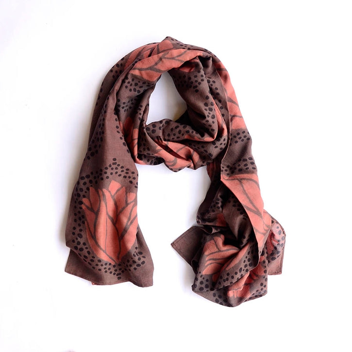 Plum Leaf Block Print Scarf - Mia