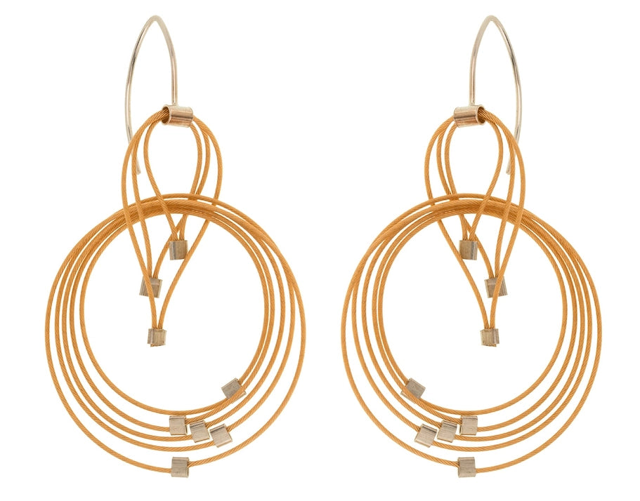 Large Deco Hook Earrings, Bronze + Gold