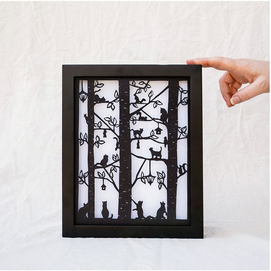 Framed Hand Cut Paper Art - Love Cats  8 x10