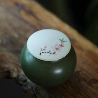 Handpainted Jar w/Lid, Peach Blossom