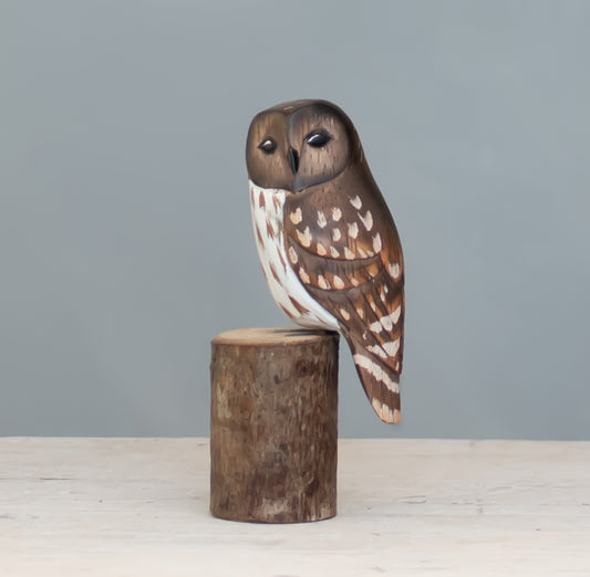 Hand Carved Mini Barred Owl, Small