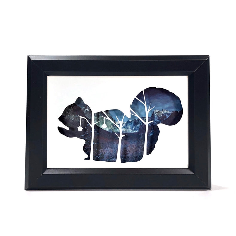 Framed Hand Cut Paper Art - Squirrel 5 x 7