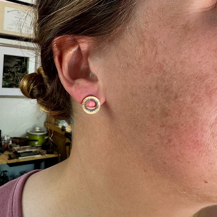 Harvest Moon Studs - 14k Gold & Ox Silver