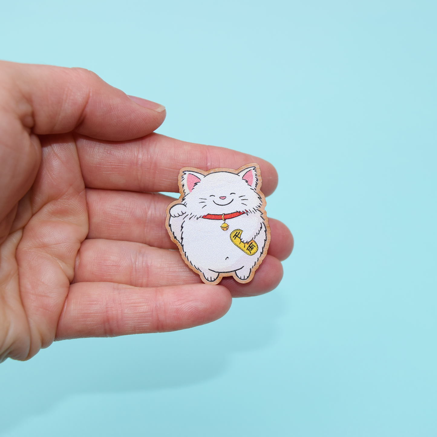 Lucky Cat Wooden Pin