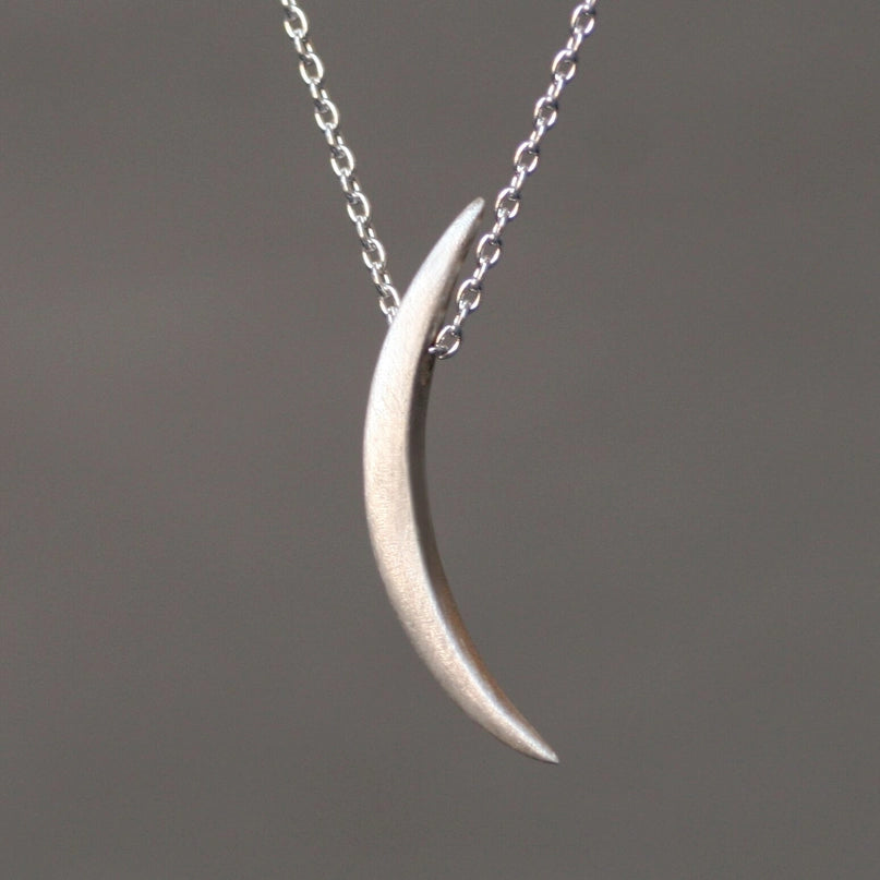 Long Crescent Moon Necklace, SS + Diamond