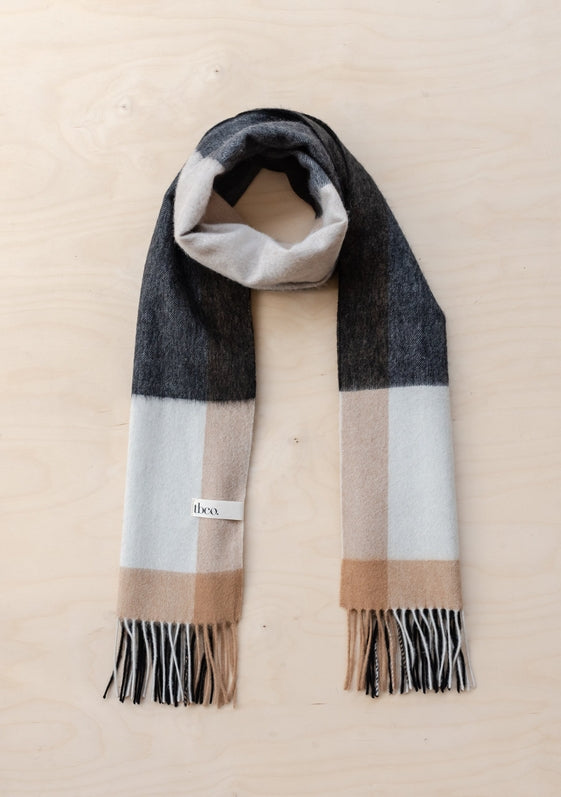 Lambswool Oversized Scarf - Monochrome Edge Check