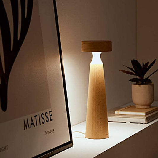 Wooden Tower Dimmable LED Beech Table Lamp