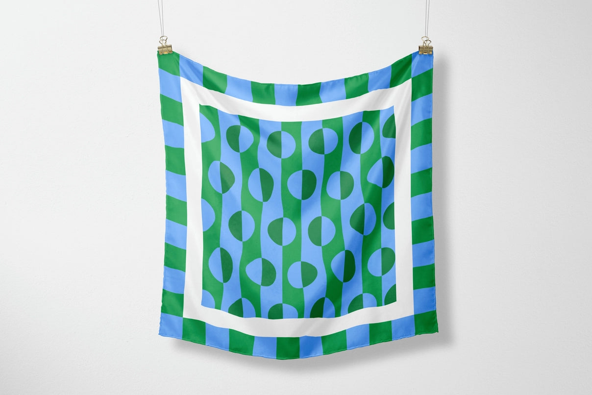 Blue Retro Circles Satin Scarf