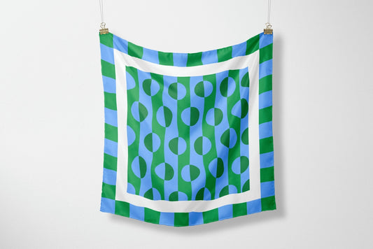 Blue Retro Circles Satin Scarf
