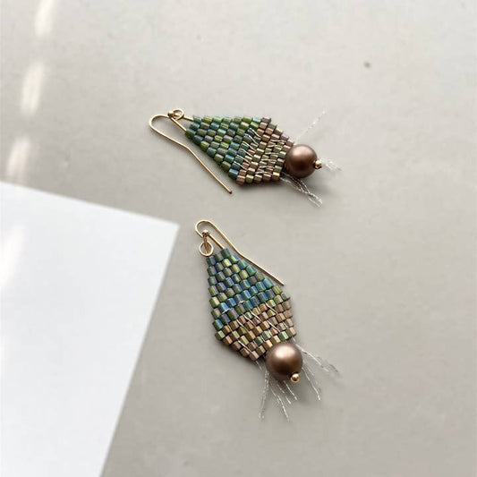 Leona Earrings, Taupe/Silver Thread