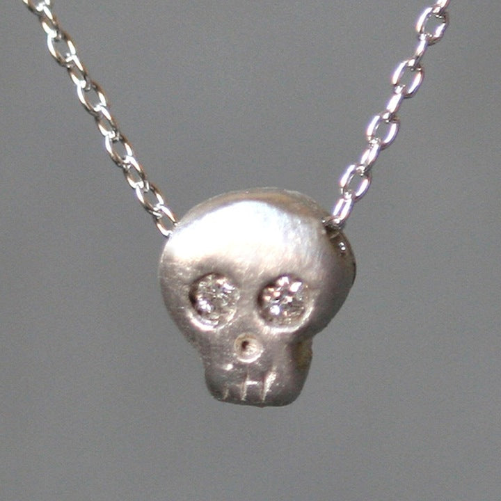 Baby Skull Necklace in Silver w/ Diamonds