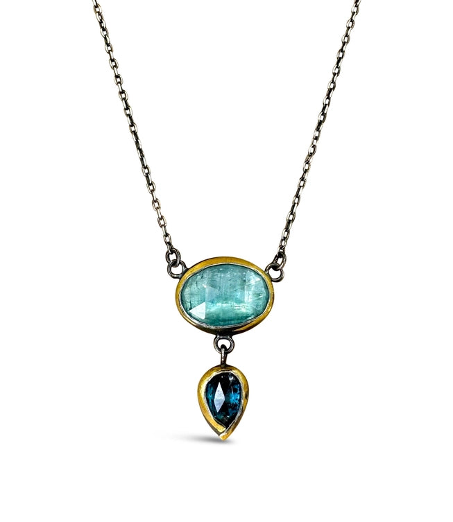 Crescent Rim Drop Necklace - Sky Blue Kyanite